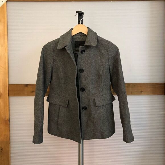 BANANA REPUBLIC Wool Blend Grey Winter Pea Coat Sz XS - Picture 1 of 6